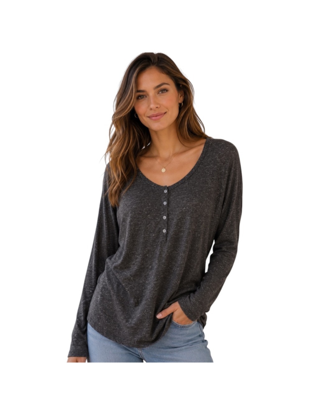 Victoria’s Secret Long Sleeve Henley Top Women’s Large Long Charcoal Gray Soft K